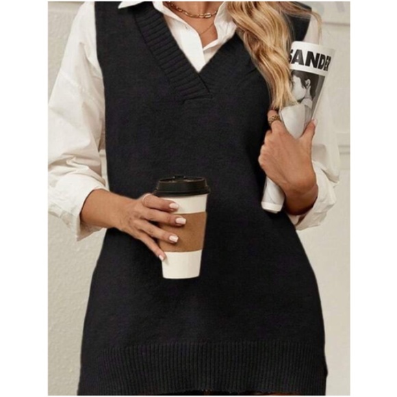 Classic V Neck High Low Loose Fit Knit Vest - Picture 5 of 8